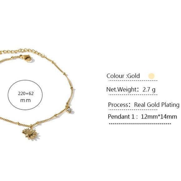 New 18K Gold Plated Diamond Drop Daisy Ankle Bracelet Foot Feet Anklet - Picture 3 of 5